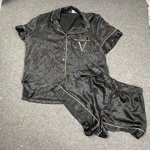 Victoria's Secret Black Polka Dot Satin Pajama Set Shorts Top Womens L Gold V